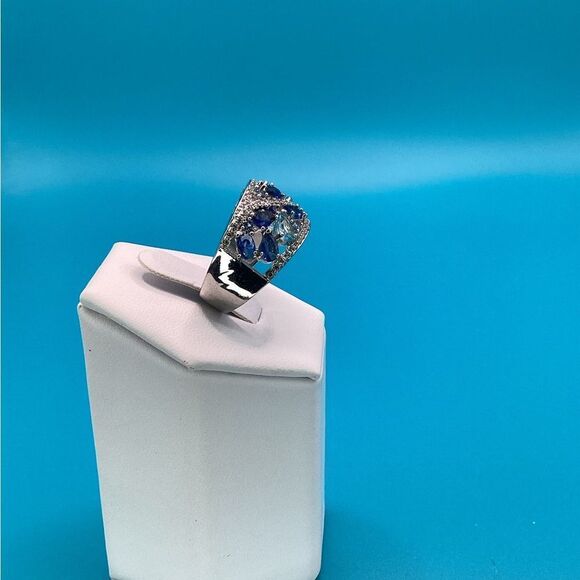 Sterling Silver (925) Wide Sparkly Blue Eternity Band - Picture 12 of 17